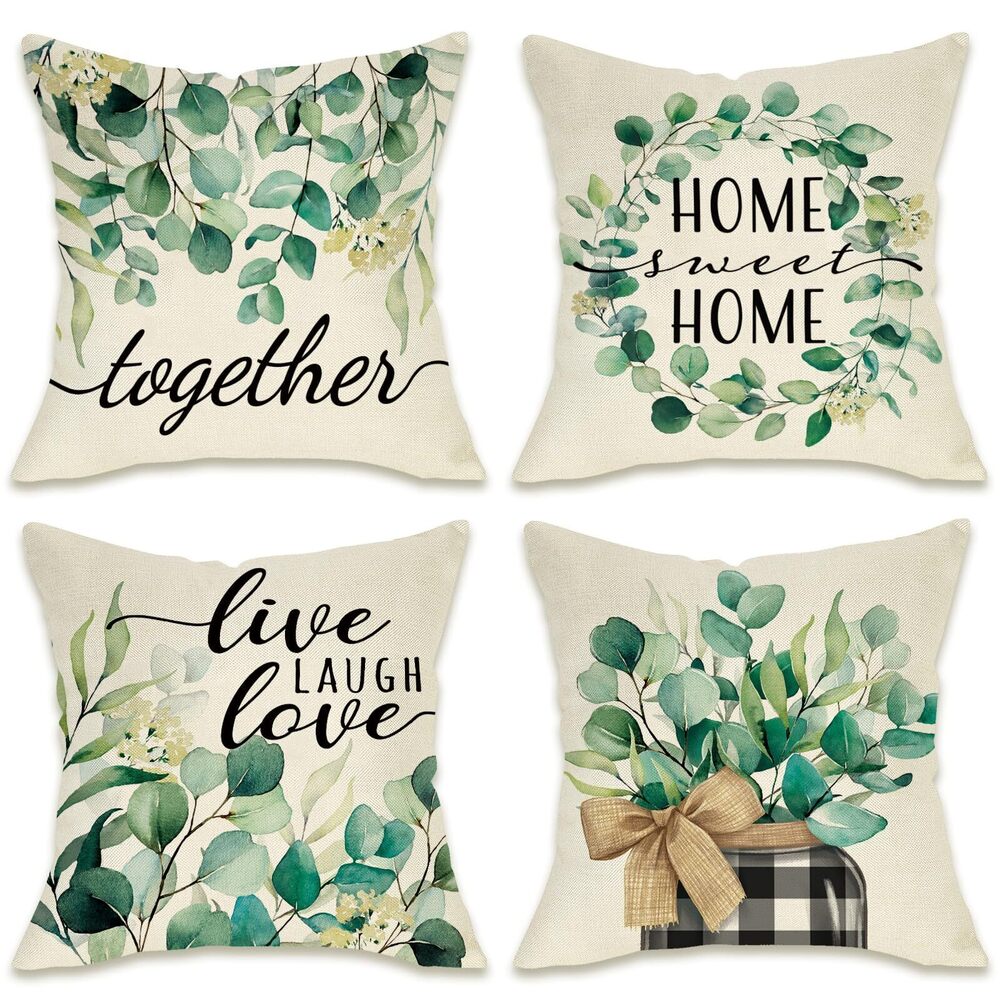 5884 Spring Summer Eucalyptus Leaves Decorative Throw Pillow Covers 18 x 18